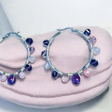 Load image into Gallery viewer, AVIANNE-Purple and Silver Multi-colored Beaded Wire-wrapped Hoop Earrings
