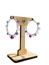 Load image into Gallery viewer, AVIANNE-Purple and Silver Multi-colored Beaded Wire-wrapped Hoop Earrings
