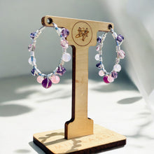 Load image into Gallery viewer, AVIANNE-Purple and Silver Multi-colored Beaded Wire-wrapped Hoop Earrings
