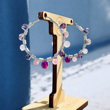 Load image into Gallery viewer, Purple Beaded Wire wrapped Earrings, Hoop Earrings
