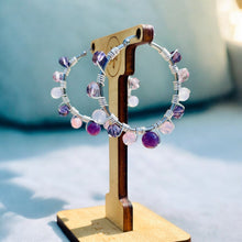 Load image into Gallery viewer, AVIANNE-Purple and Silver Multi-colored Beaded Wire-wrapped Hoop Earrings
