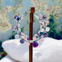 Load image into Gallery viewer, AVIANNE-Purple and Silver Multi-colored Beaded Wire-wrapped Hoop Earrings
