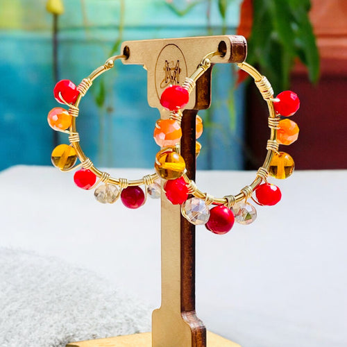 Red and Amber Hoop Earrings, Red Hoop Earrings