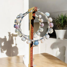 Load image into Gallery viewer, KAMIE- Light Gray and Blue, Silver Multi-colored Beaded Wire-wrapped Hoop Earrings
