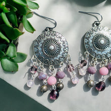 Load image into Gallery viewer, RAYLA- Pink and Purple Multi colored Beaded Chandelier Earrings
