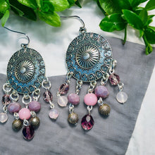 Load image into Gallery viewer, RAYLA- Pink and Purple Multi colored Beaded Chandelier Earrings
