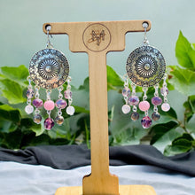 Load image into Gallery viewer, Purple and Pink Chandelier Earrings, Pink and Silver Earrings
