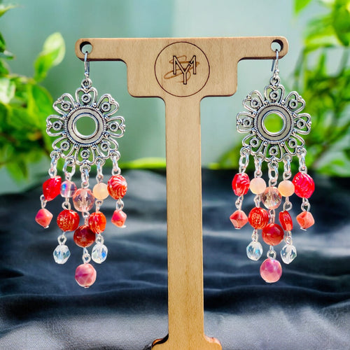 Pink and Coral Chandelier Earrings, Peach Earrings