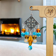 Load image into Gallery viewer, RHEA- Turquoise, Amber and Silver Multi colored Beaded Chandelier Earrings
