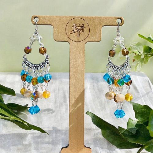 Turquoise and Amber Chandelier Earrings, Turquoise Earrings