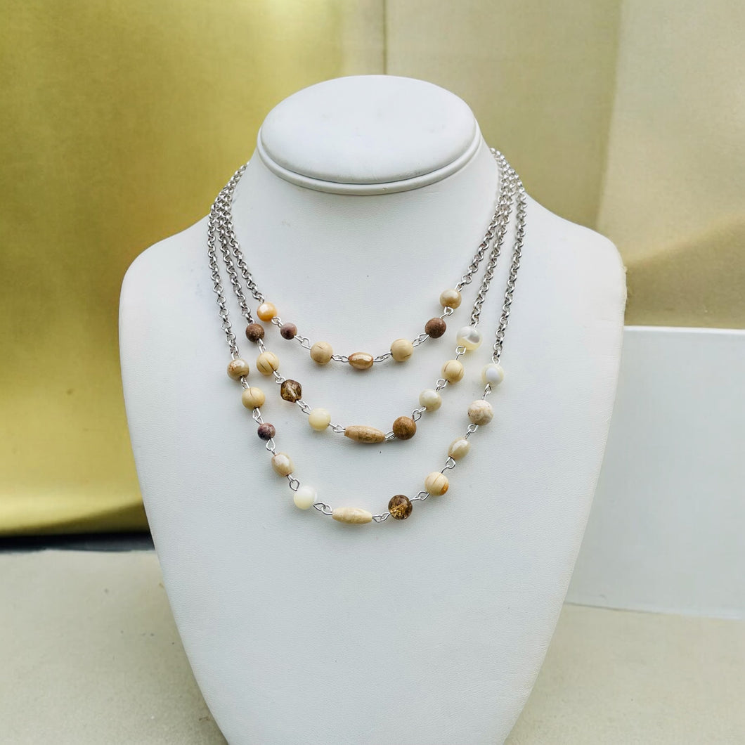 Neutral Necklace, Short Necklace, Multi strand Necklace