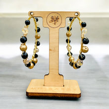 Load image into Gallery viewer, Black and Gold Beaded Hoops
