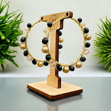 Load image into Gallery viewer, ROSEANNE- Black and Gold Beaded Wire-wrapped Hoop Earrings
