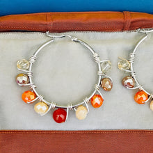 Load image into Gallery viewer, BRIA- Orange and Brown Silver Multi-colored Beaded Wire-wrapped Hoop Earrings
