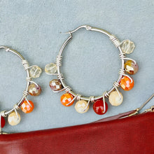 Load image into Gallery viewer, BRIA- Orange and Brown Silver Multi-colored Beaded Wire-wrapped Hoop Earrings
