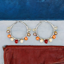 Load image into Gallery viewer, BRIA- Orange and Brown Silver Multi-colored Beaded Wire-wrapped Hoop Earrings
