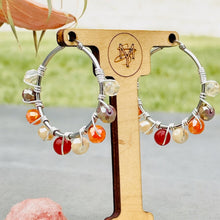 Load image into Gallery viewer, Orange Beaded Wire wrapped Earrings, Hoop Earrings
