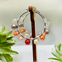 Load image into Gallery viewer, BRIA- Orange and Brown Silver Multi-colored Beaded Wire-wrapped Hoop Earrings
