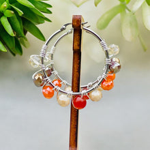 Load image into Gallery viewer, BRIA- Orange and Brown Silver Multi-colored Beaded Wire-wrapped Hoop Earrings
