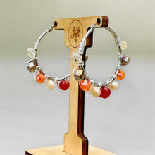 Load image into Gallery viewer, BRIA- Orange and Brown Silver Multi-colored Beaded Wire-wrapped Hoop Earrings
