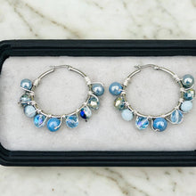 Load image into Gallery viewer, CALIA- Blue and Brown Silver Multi-colored Beaded Wire-wrapped Hoop Earrings
