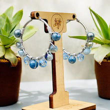 Load image into Gallery viewer, Blue Beaded Wire wrapped Earrings, Hoop Earrings
