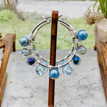 Load image into Gallery viewer, CALIA- Blue and Brown Silver Multi-colored Beaded Wire-wrapped Hoop Earrings
