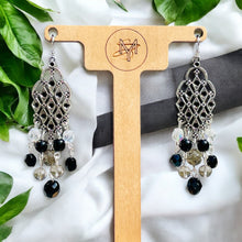 Load image into Gallery viewer, Black and Silver Earrings, Chandelier Earrings
