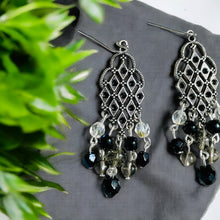 Load image into Gallery viewer, JAYLEEN- Black and Silver Beaded Chandelier Earrings
