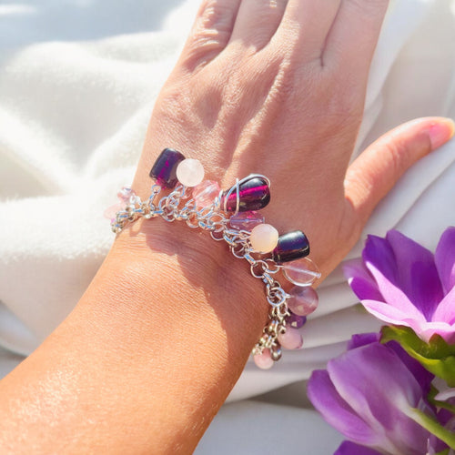 Purple and Pink Beaded Charm Bracelet