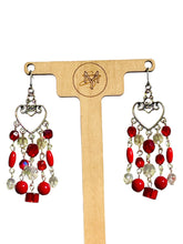 Load image into Gallery viewer, VALENTINA- Red and Silver Multi colored Beaded Chandelier Earrings
