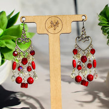 Load image into Gallery viewer, Red and Gray Chandelier Earrings, Red Earrings
