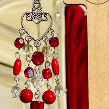 Load image into Gallery viewer, VALENTINA- Red and Silver Multi colored Beaded Chandelier Earrings
