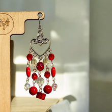 Load image into Gallery viewer, VALENTINA- Red and Silver Multi colored Beaded Chandelier Earrings
