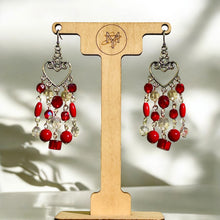 Load image into Gallery viewer, VALENTINA- Red and Silver Multi colored Beaded Chandelier Earrings
