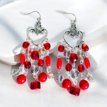 Load image into Gallery viewer, VALENTINA- Red and Silver Multi colored Beaded Chandelier Earrings
