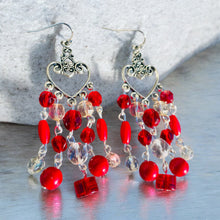 Load image into Gallery viewer, VALENTINA- Red and Silver Multi colored Beaded Chandelier Earrings
