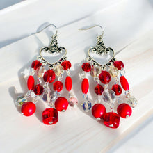 Load image into Gallery viewer, VALENTINA- Red and Silver Multi colored Beaded Chandelier Earrings
