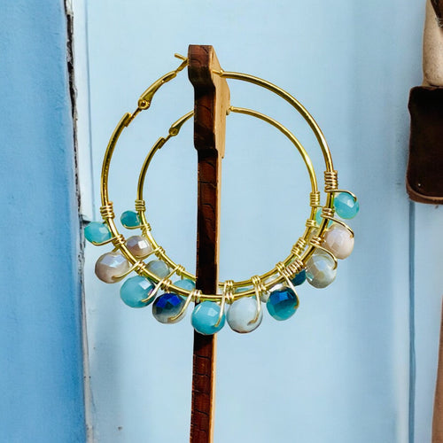 Teal Hoop Earrings, Blue Earrings