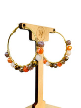 Load image into Gallery viewer, DINA- Orange and Brown Gold Multi-colored Beaded Wire-wrapped Hoop Earrings
