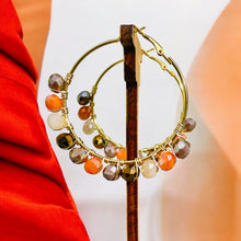 Load image into Gallery viewer, DINA- Orange and Brown Gold Multi-colored Beaded Wire-wrapped Hoop Earrings
