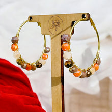 Load image into Gallery viewer, DINA- Orange and Brown Gold Multi-colored Beaded Wire-wrapped Hoop Earrings
