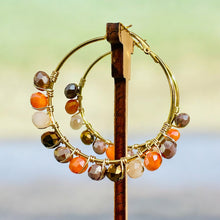 Load image into Gallery viewer, DINA- Orange and Brown Gold Multi-colored Beaded Wire-wrapped Hoop Earrings
