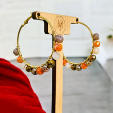 Load image into Gallery viewer, DINA- Orange and Brown Gold Multi-colored Beaded Wire-wrapped Hoop Earrings
