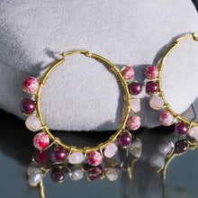 Load image into Gallery viewer, ZARIA- Pink and Magenta Multi-colored Beaded Wire-wrapped Hoop Earrings
