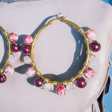 Load image into Gallery viewer, ZARIA- Pink and Magenta Multi-colored Beaded Wire-wrapped Hoop Earrings
