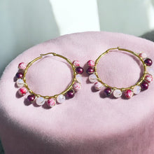 Load image into Gallery viewer, ZARIA- Pink and Magenta Multi-colored Beaded Wire-wrapped Hoop Earrings
