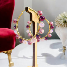 Load image into Gallery viewer, ZARIA- Pink and Magenta Multi-colored Beaded Wire-wrapped Hoop Earrings
