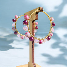 Load image into Gallery viewer, ZARIA- Pink and Magenta Multi-colored Beaded Wire-wrapped Hoop Earrings
