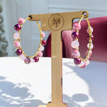 Load image into Gallery viewer, ZARIA- Pink and Magenta Multi-colored Beaded Wire-wrapped Hoop Earrings
